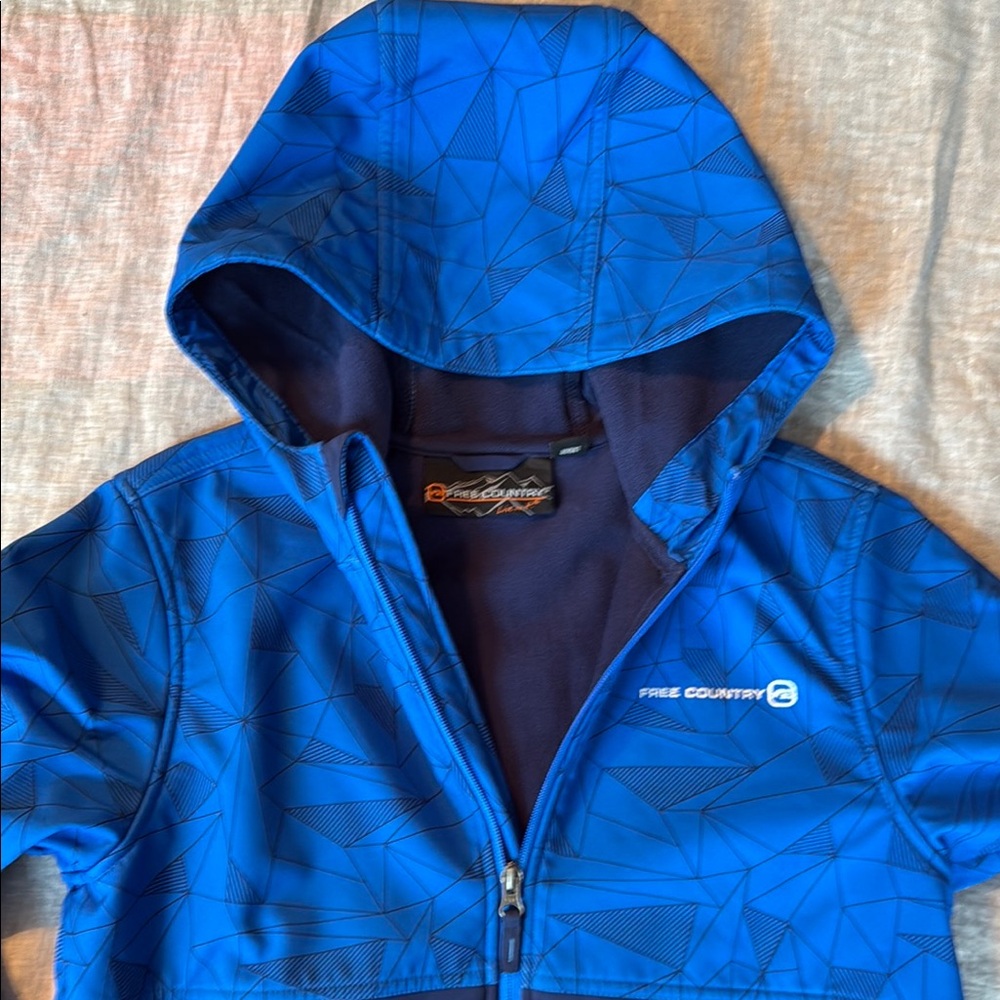 Free Country Blue Raincoat with Hood and Zip Closure